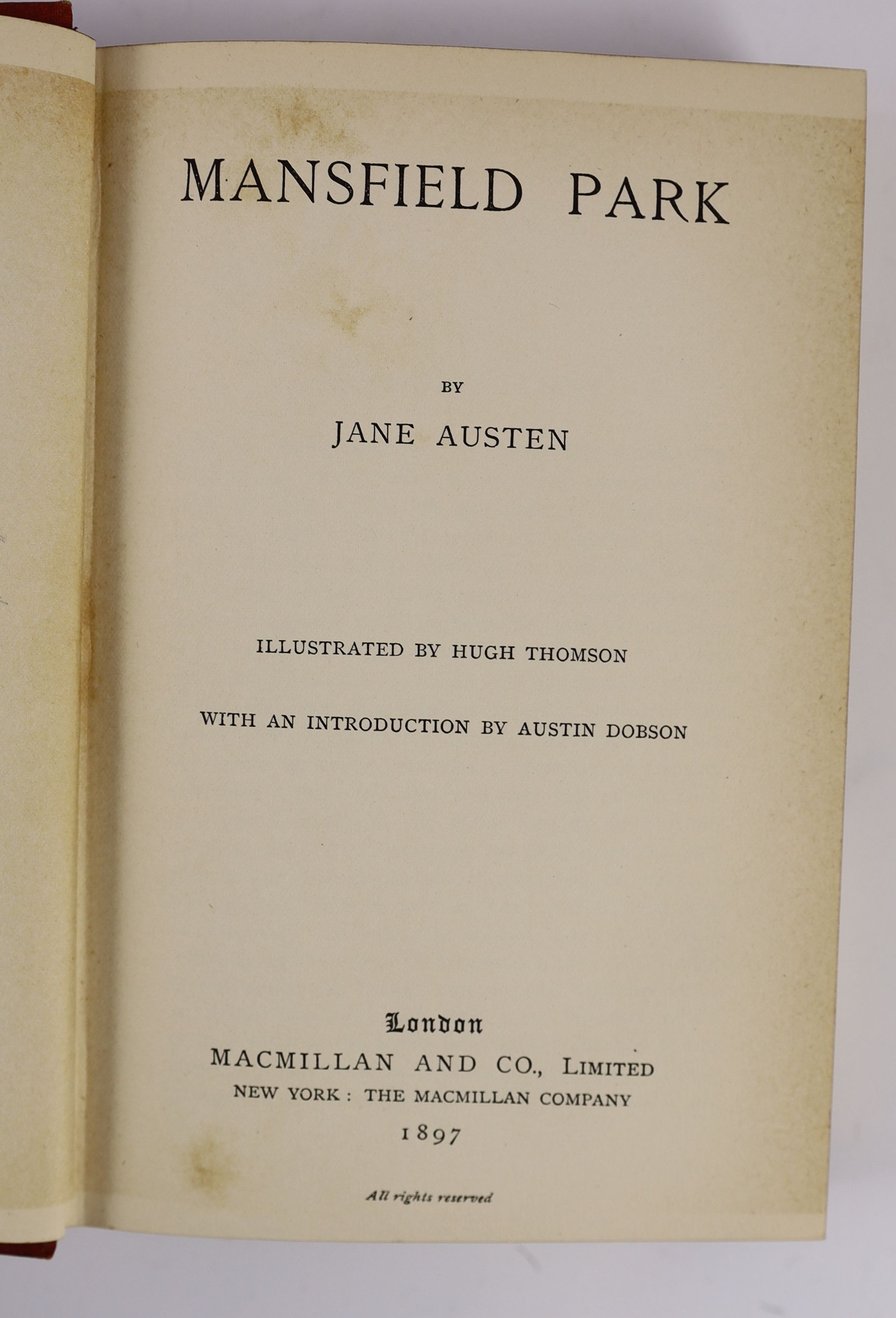 Austen, Jane - Macmillan's Illustrated Standard Novels, comprising: Sense and Sensibility; Emma; Mansfield Park; Northanger Abbey and Persuasion; i.e. 4 vols (ex 5 -without Pride and Prejudice); publisher's introductions